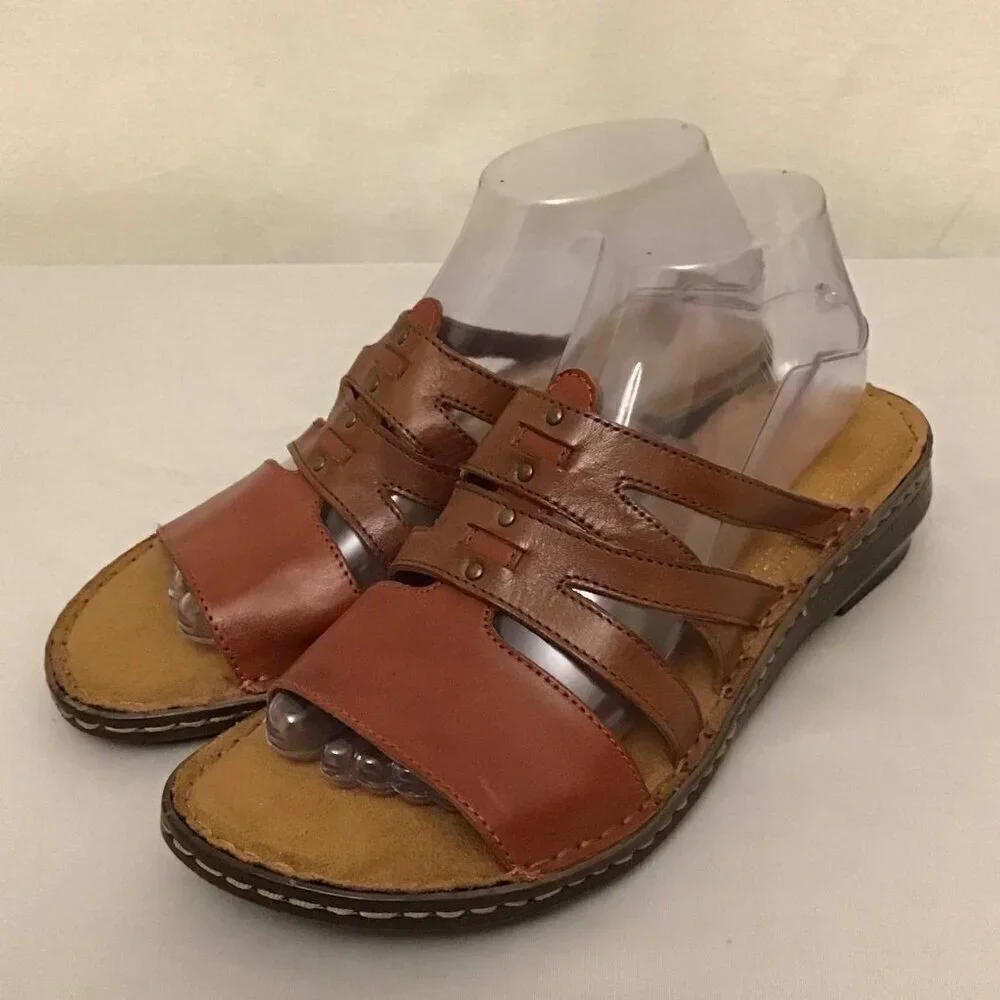 Naturalizer 9.5 Leather Sandals Strappy Slides Women’s Comfort Shoes Two Tone